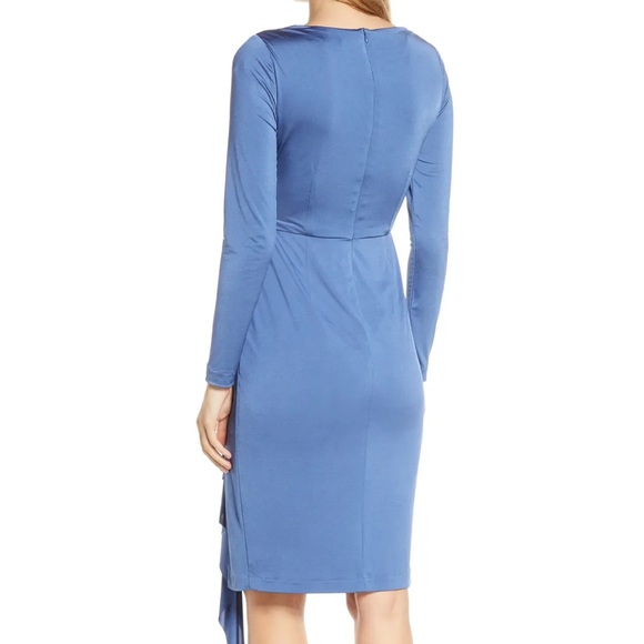 NWOT Eliza J Long Sleeve Faux Wrap Knit Dress Blue - Picture 3 of 9